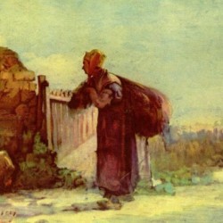 French farmer with bag on her back